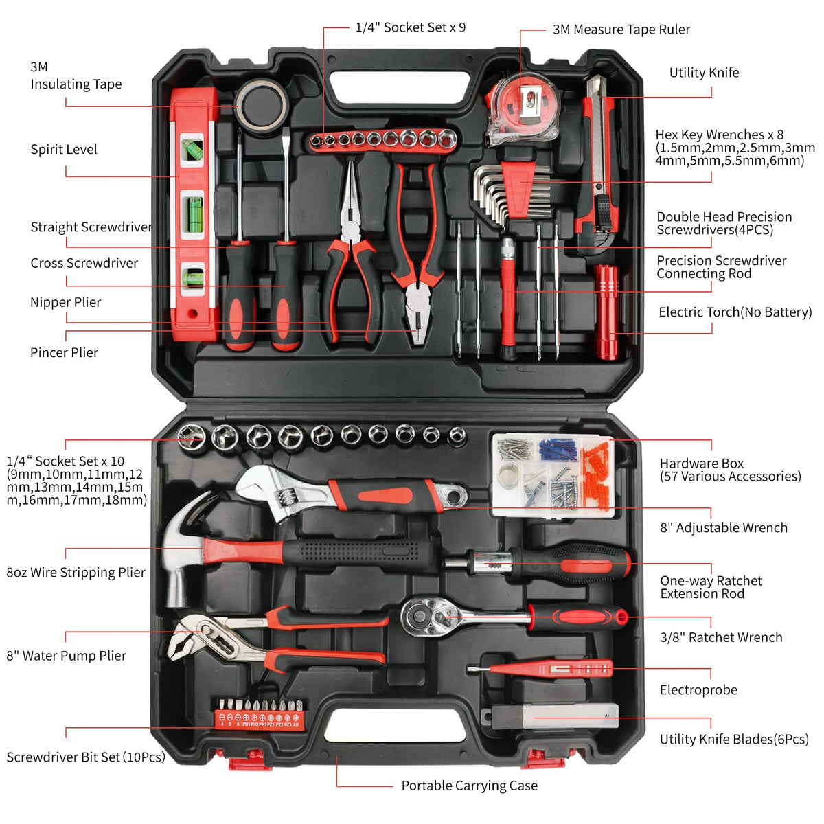 120 Piece Home Tool Kit with Toolbox for DIY Home Repair - Yougfin Official Imagery - 4