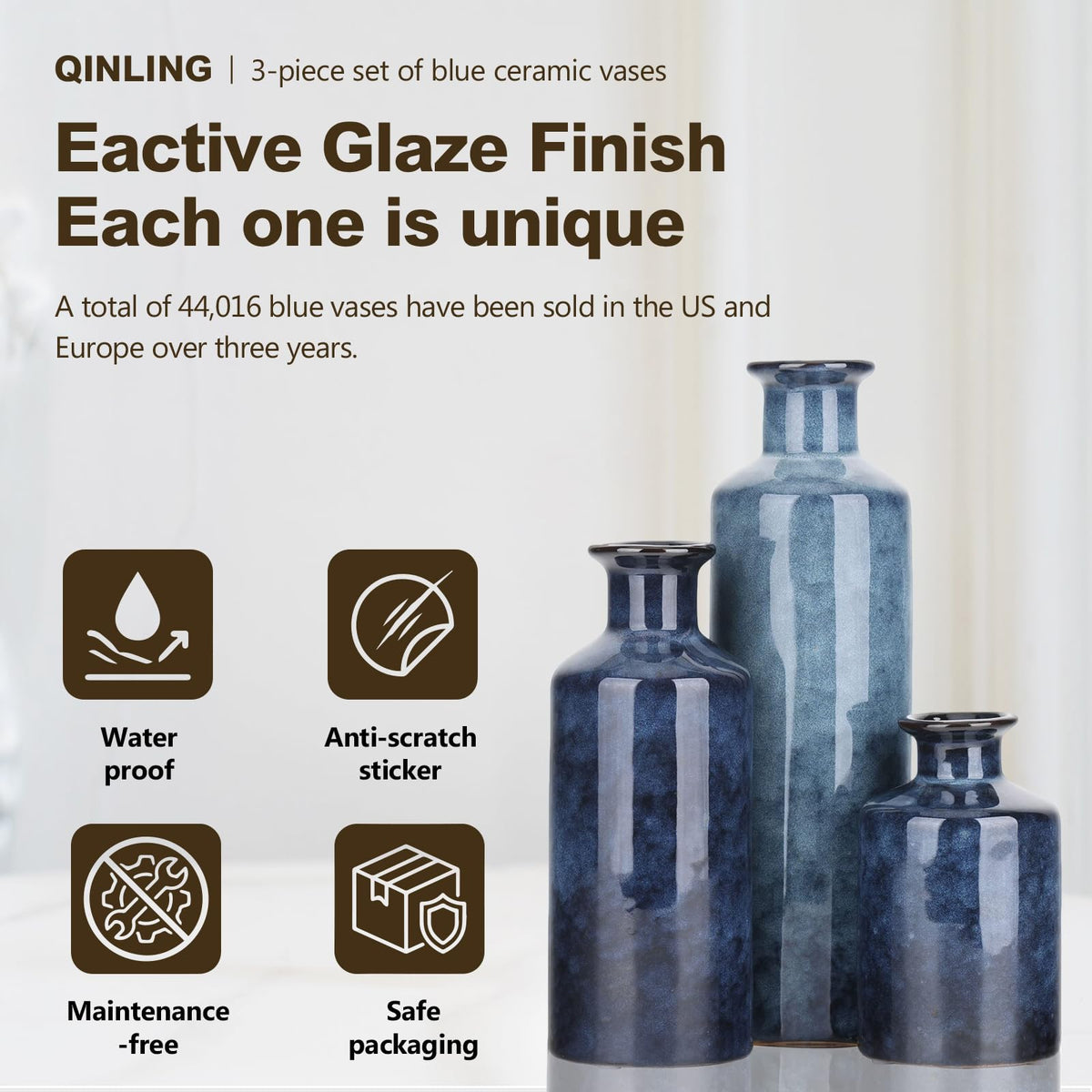 Blue Ceramic Vase Set - QIANLING Official Imagery - 5