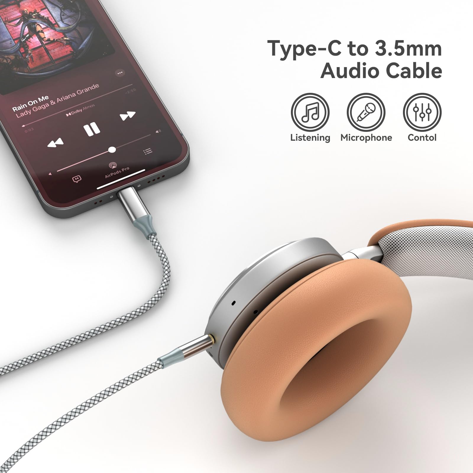 Henrety AUX to USB C Cable 3.3ft, USB C to 3.5mm Audio Aux Jack C by Henrety - Angle View 3