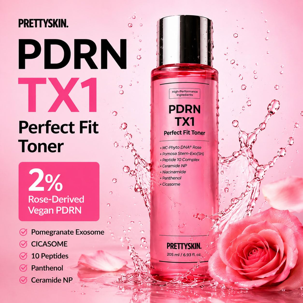 PRETTYSKIN Vegan Rose PDRN 2% Facial Toner 6.93 fl - PRETTYSKIN