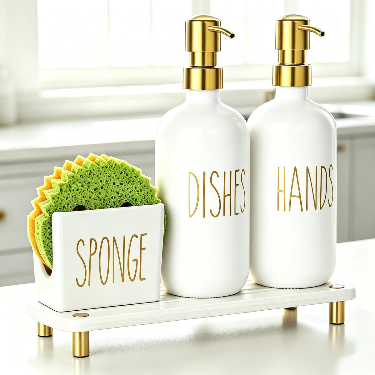 Kitchen Soap Dispenser Set Comes with Ceramics Sponge Holder - Cisily Official Imagery - 1