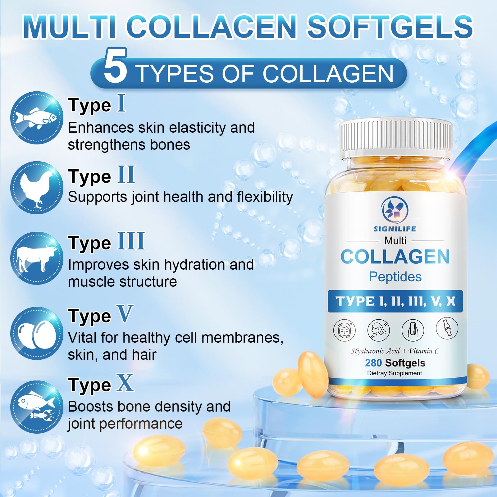 Multi Collagen Peptides for Women Men Type I II III V X - SIGNILIFE Official Imagery - 5