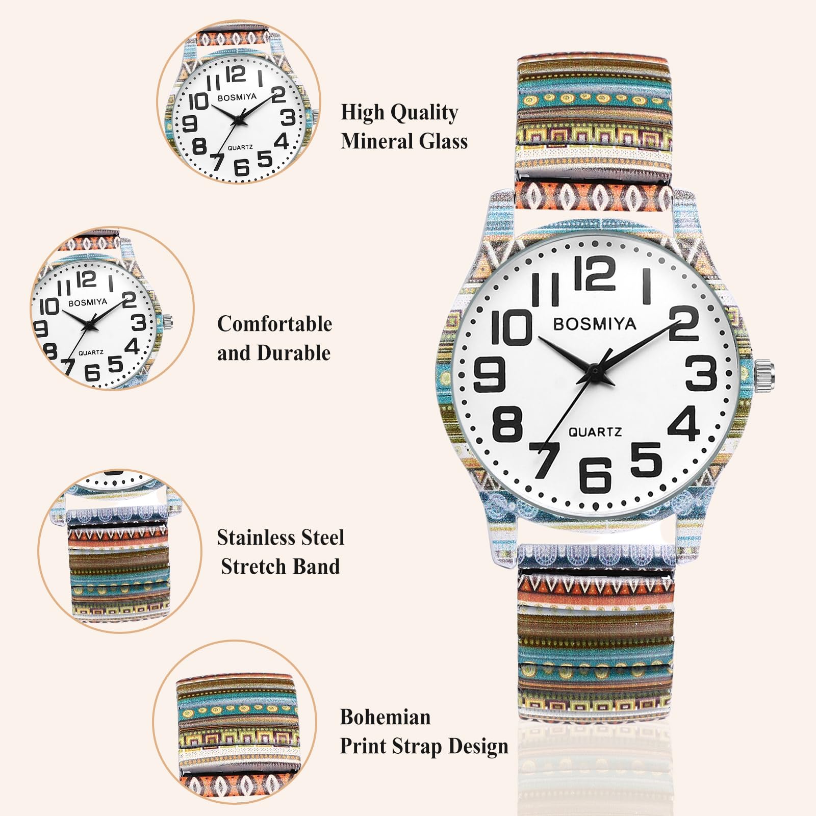 OIDEA Women's Stretch Band Quartz Watch Large Face Easy Reader Dial - View 4