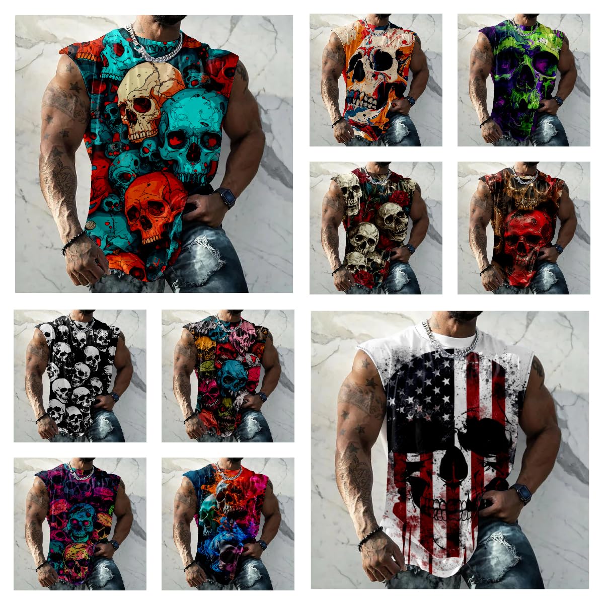 domirica Graphic Tank Tops Men Skull Printed Sleeveless - domirica Official Imagery - 6