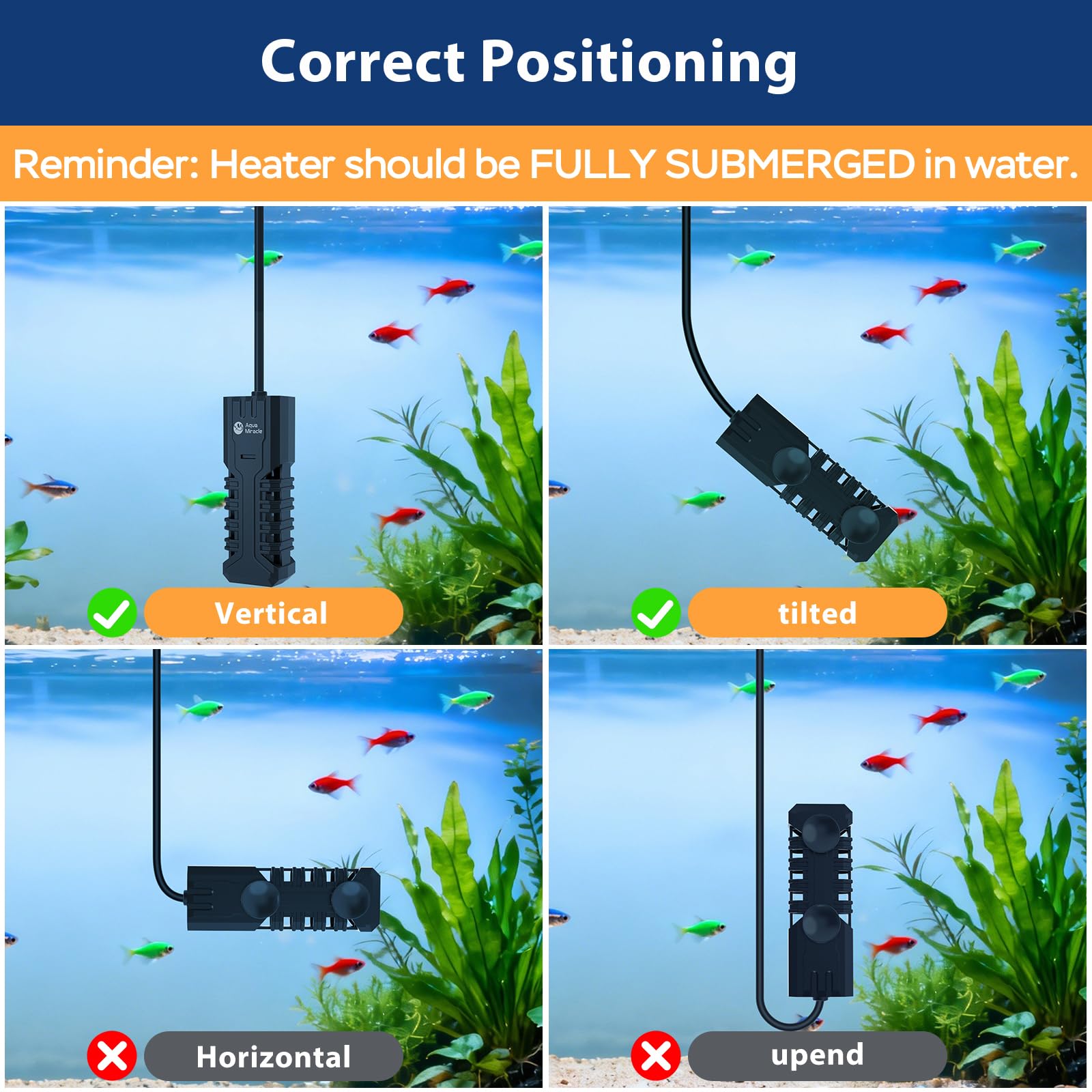 AquaMiracle Submersible Aquarium Heater with LED Digital Temp Dis - AquaMiracle Official Product View 6