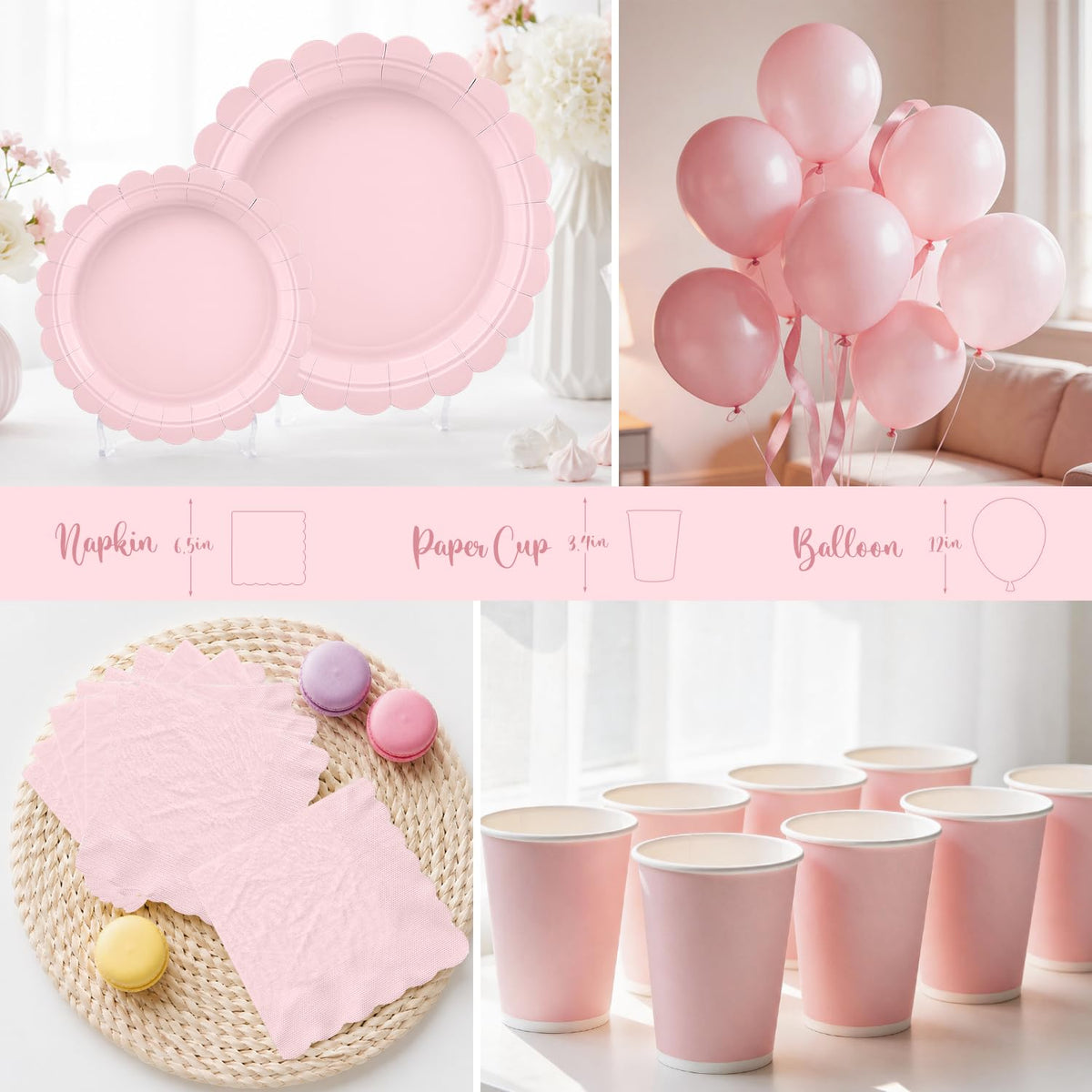 196Pcs Pink Birthday Party Decorations Tableware Set Serves - Yingoto Official Imagery - 6