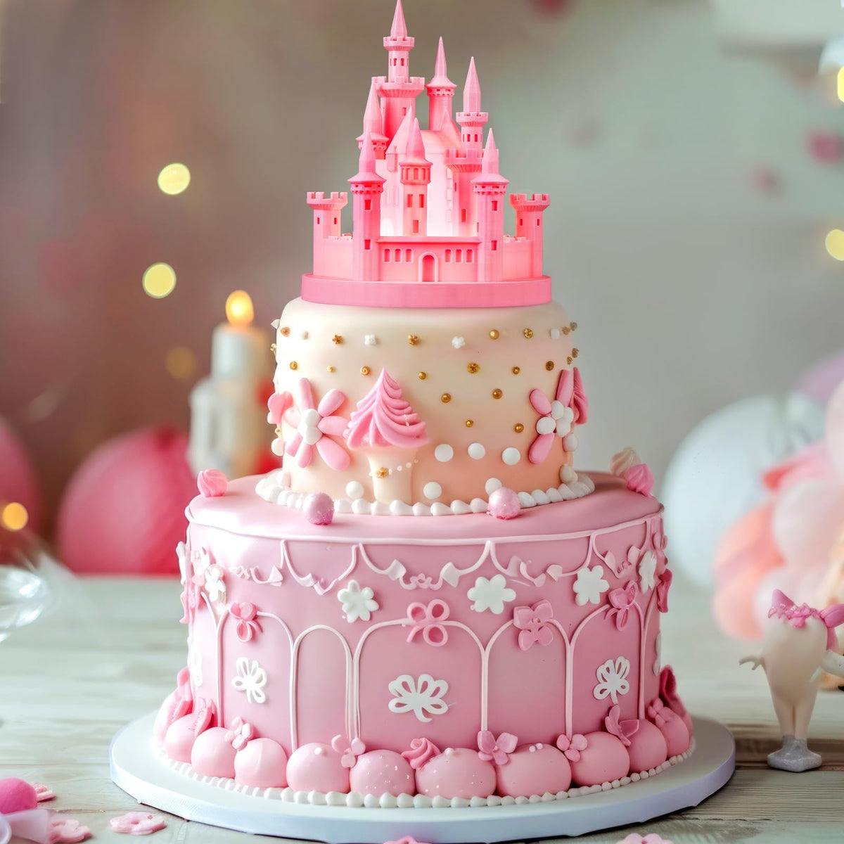 4 8 3D Princess Castle Cake Topper with Nightlight Pink - Baquler Official Imagery - 1
