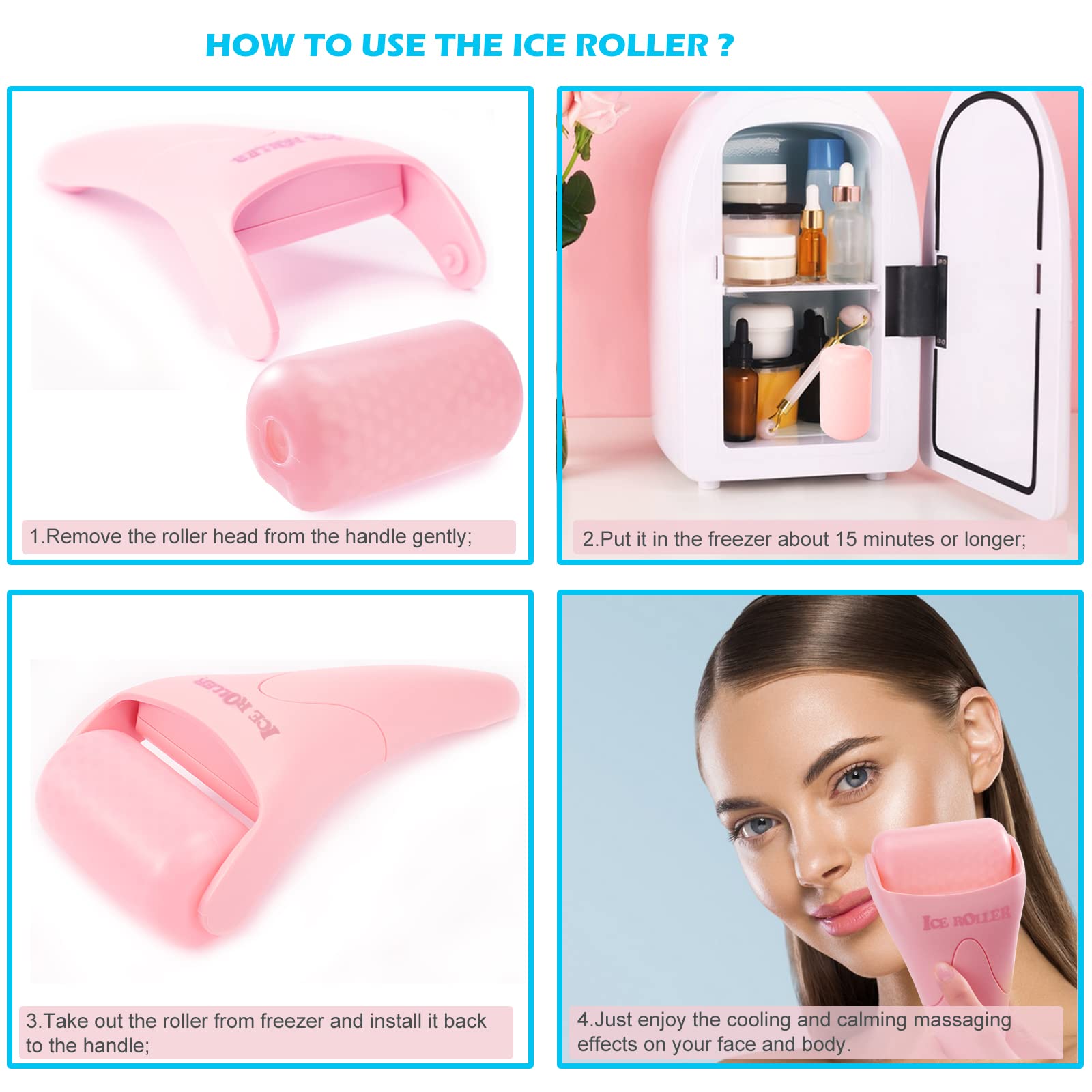 AFOUNDA pink ice roller massager for face, eyes, and body with a smooth, rounded design for cooling and soothing treatments.