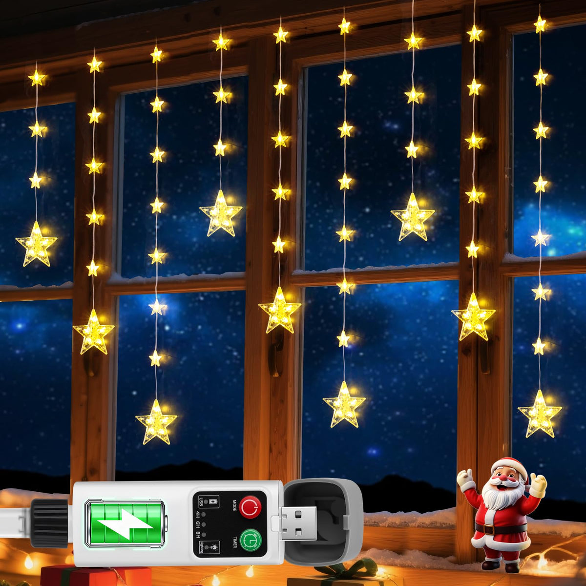 Rechargeable Stars Christmas Window Lights IP65 Waterproof - Prisay Official Imagery - 1