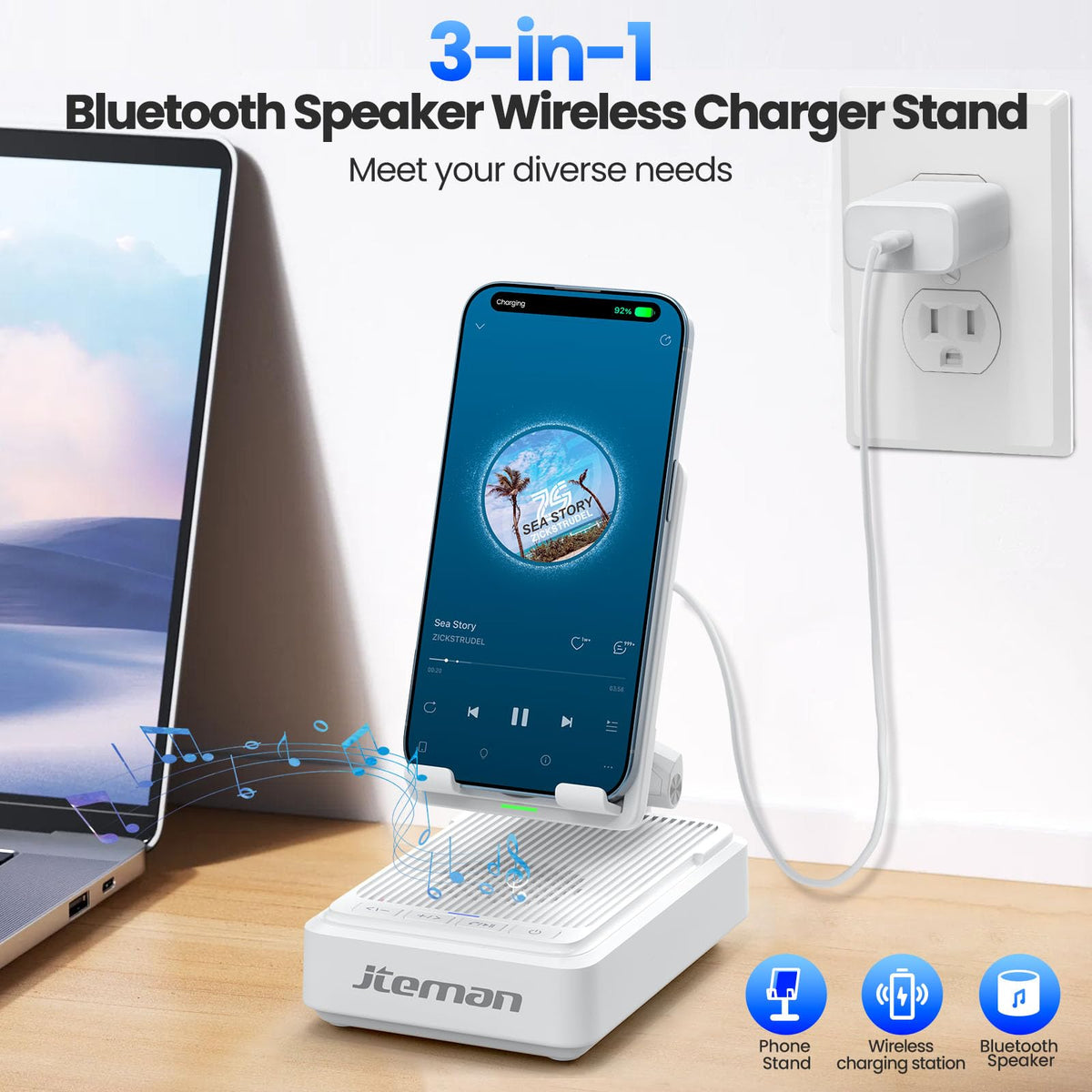 Jteman Cell Phone Stand with Bluetooth Speaker and Wireless - JTEMAN Official Imagery - 3