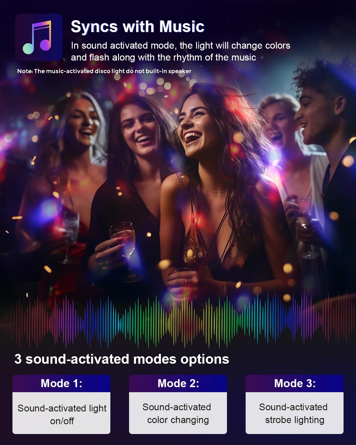 Luditek 4 Pack Sound Activated Party Lights with Remote - Luditek Official Imagery - 5