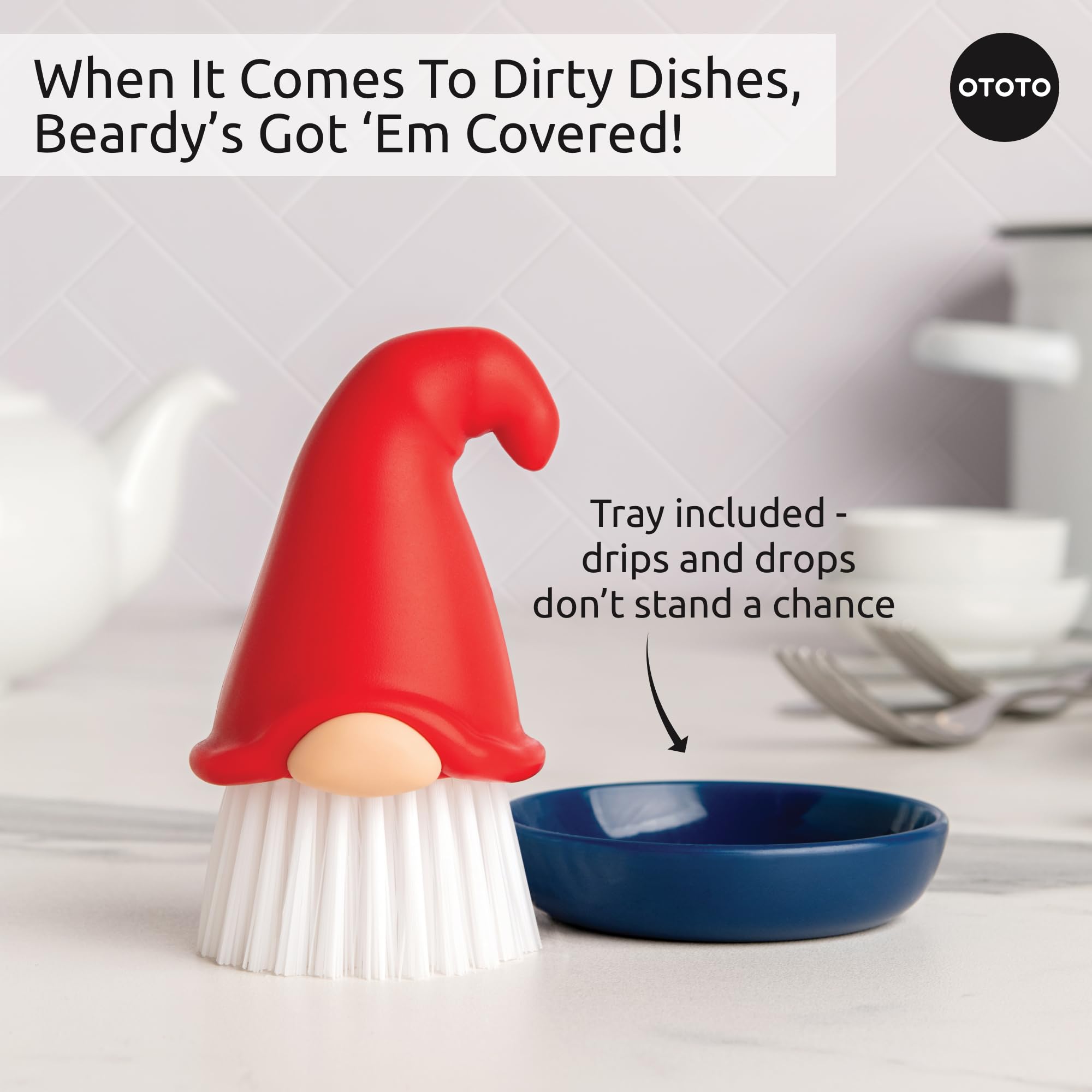 OTOTO Gnome Dish Brush with Handle - Cleaning Brush, Vegetable Brush, - View 6