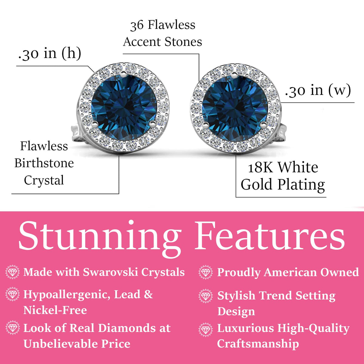 Cate Chloe Royal 18k Gold Plated Birthstone Stud Earrings - Cate & Chloe Official Imagery - 3