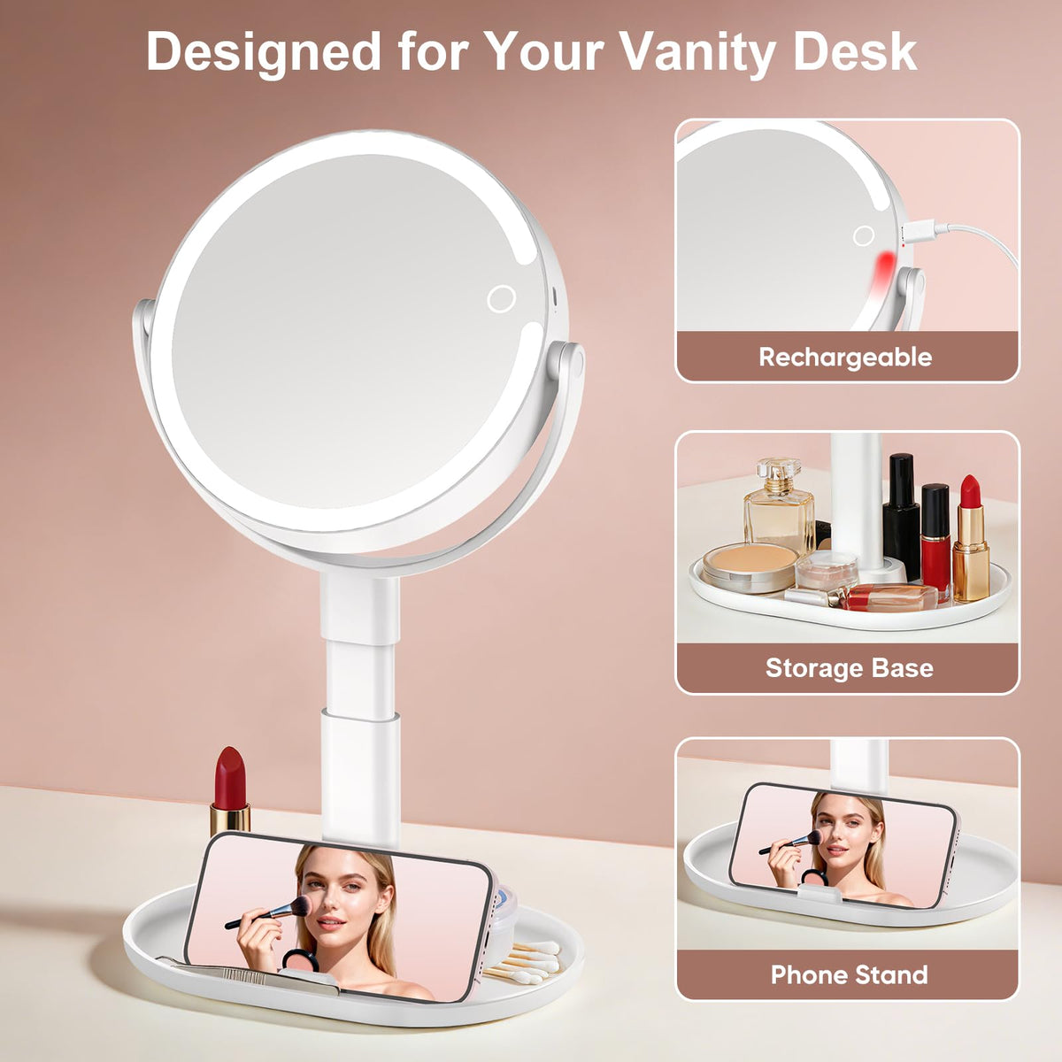 Rechargeable Lighted Makeup Mirror 10X Magnification 8 Inch - GONOBLE Official Imagery - 8
