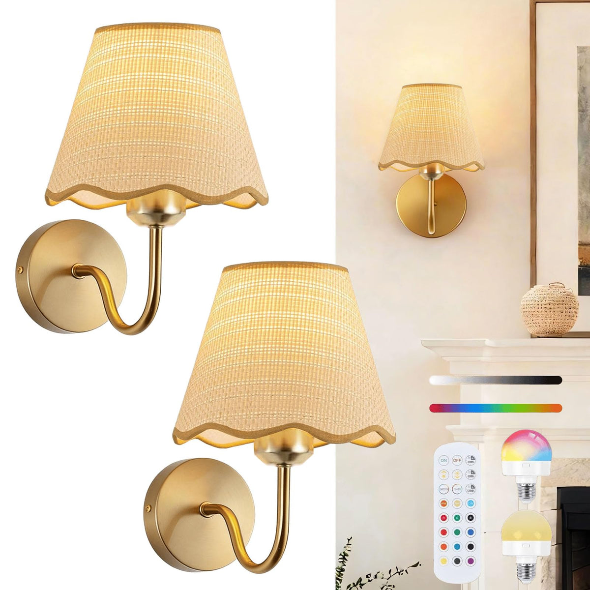 Wireless Battery Operated Rechargeable Wall Sconces Set of 2 - Yiridrme Official Imagery - 2