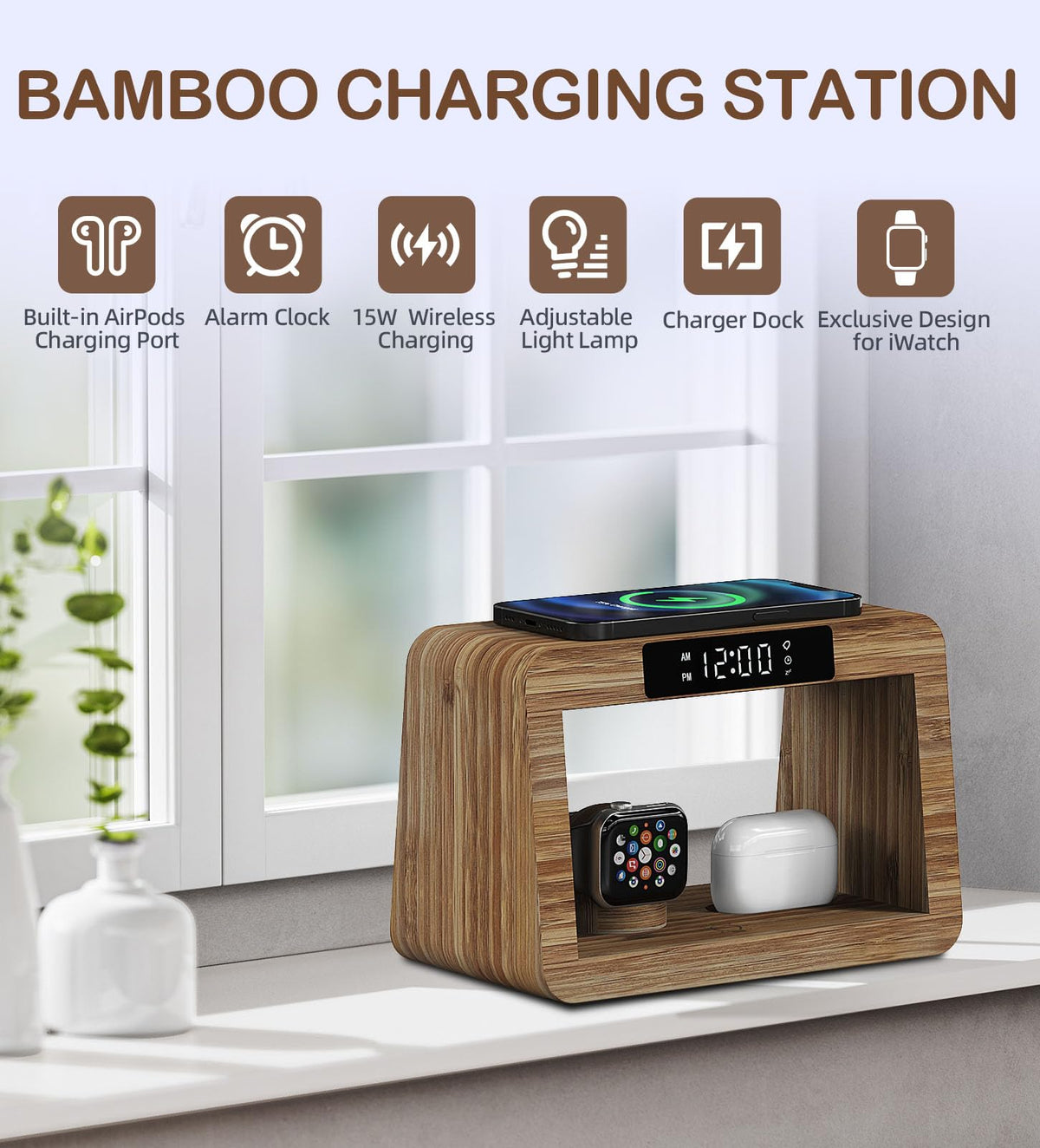 Bamboo Charging Station for Multiple Devices 15W Fast - Alltripal Official Imagery - 5