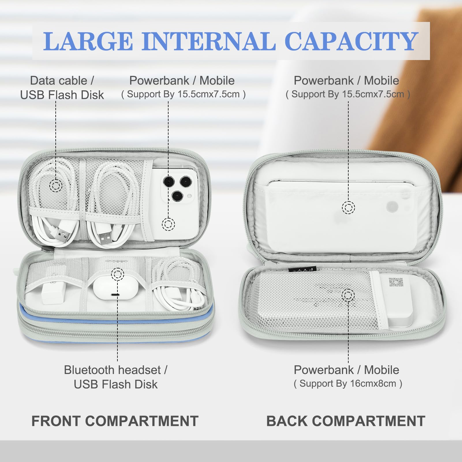 FYY Electronic Organizer, Travel Tech Pouch, Cable Organizer Blue Quil - View 3