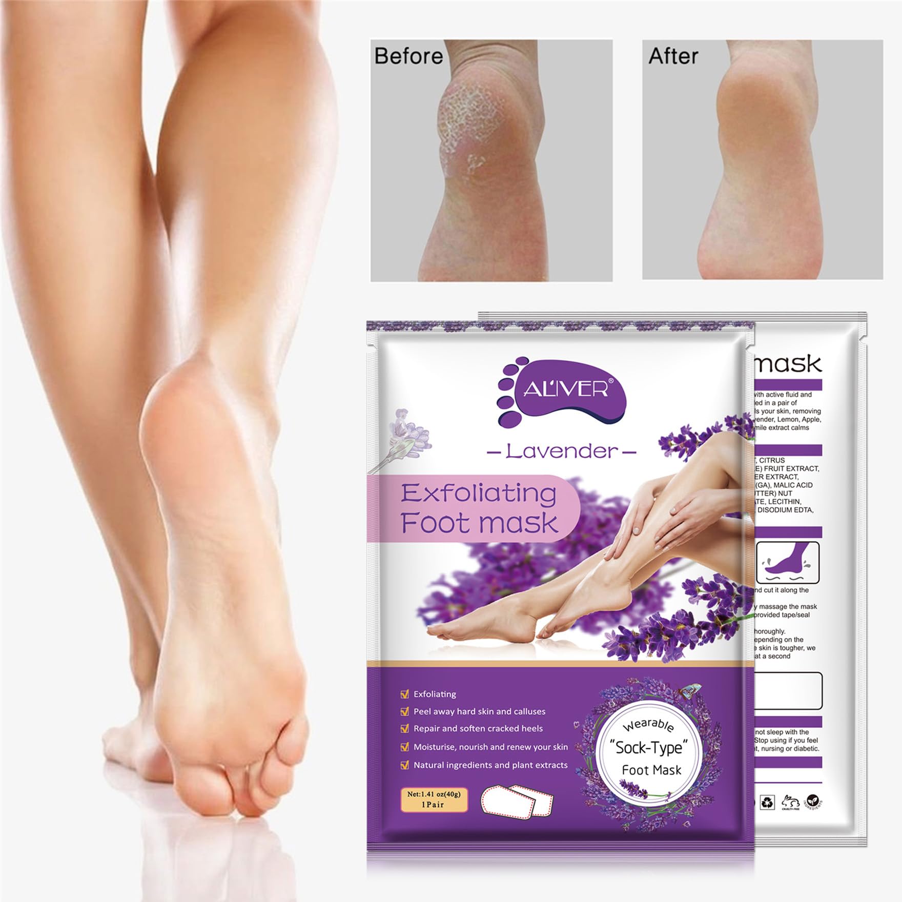 ALIVER Foot Peel Mask 3 Pack, Exfoliator Peel Off Calluses Dead Skin C - View 3