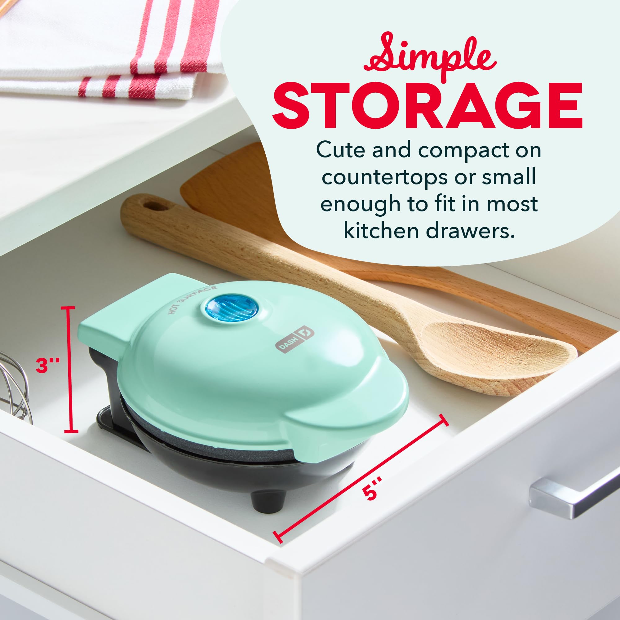 Dash Mini Waffle Maker, 4-Inch Nonstick Cooking Surface, Aqua - View 2