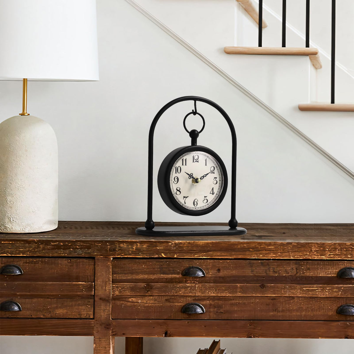 Vintage Metal Table Clock Farmhouse Table Clock Small Black - JUMBO DECOR Official Imagery - 6