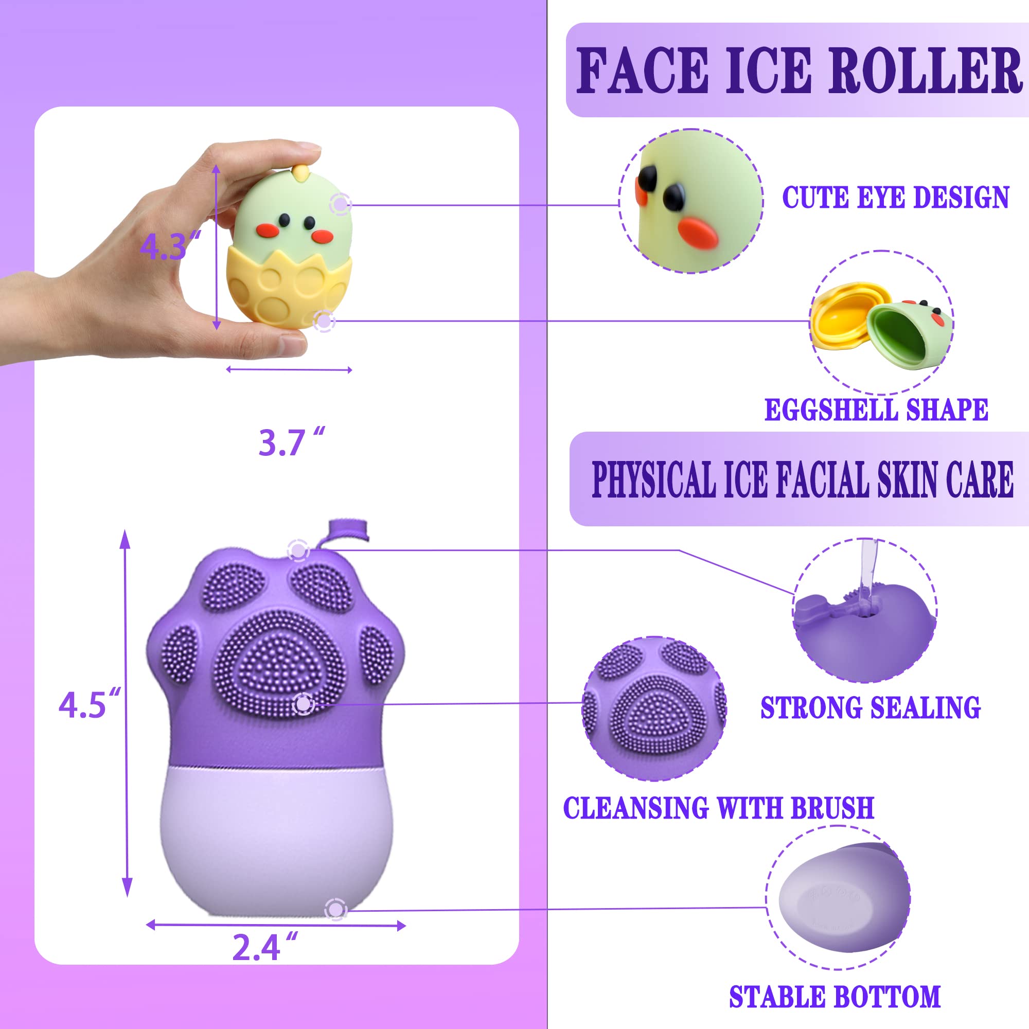 Ice Roller for Face Facial Beauty Mini Ice Roller for Eyes,Neck,Sunburn Puffiness Relief Reusable Silicone Face Ice Holder