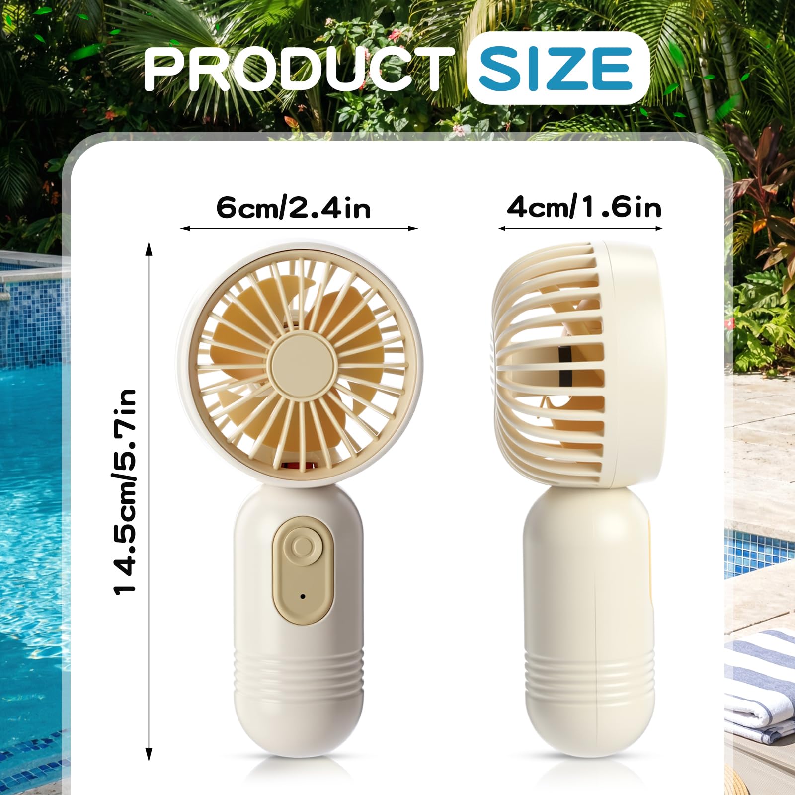 Rossesay 6 Pcs Mini Portable Fan 3 Speed Rechargeable, Beige - View 3