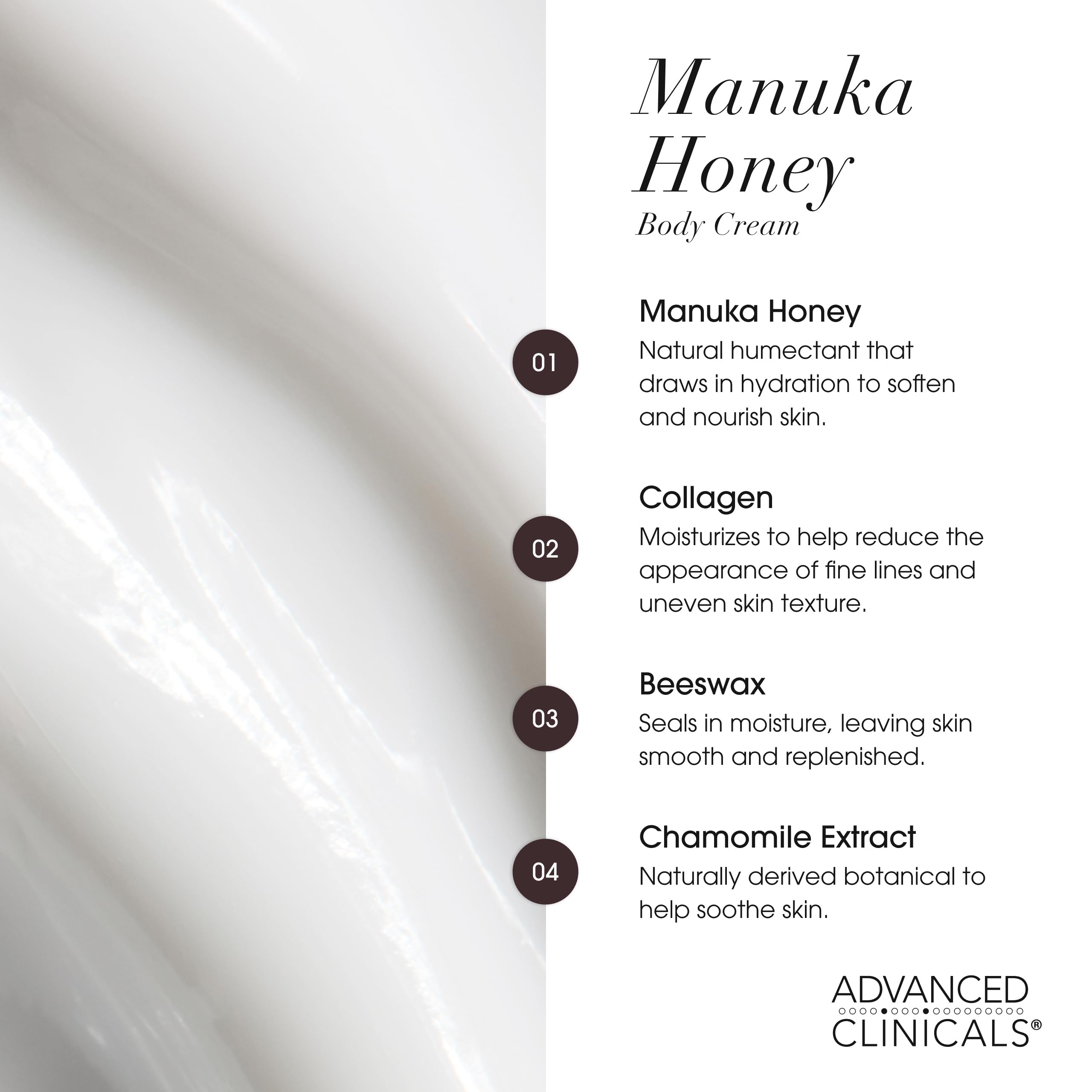 Advanced Clinicals Manuka Honey Body Cream For Women & Men | Body Butter Lotion For Extremely Dry Skin | Collagen Cream | Skincare Moisturizer Hydrating Balm Improves Look Of Aging Skin, 16 Ounce - Advanced Clinicals Official Product View 6
