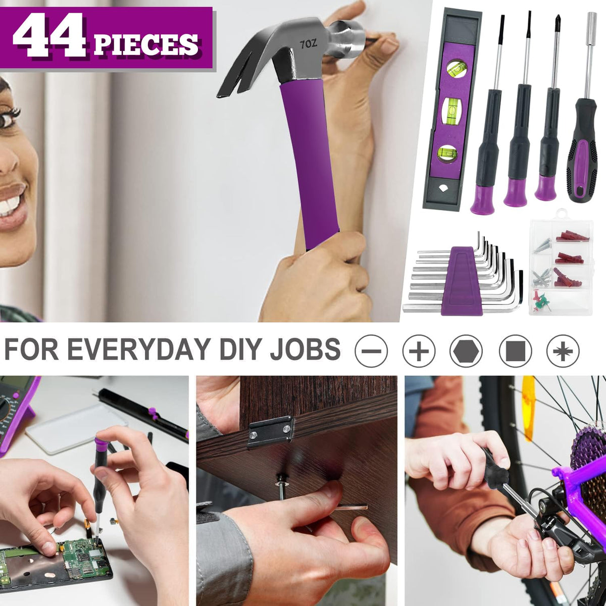 44Pcs Lady Tool kit 4V Purple Poewer Screwdriver Set Home - werktough Official Imagery - 5