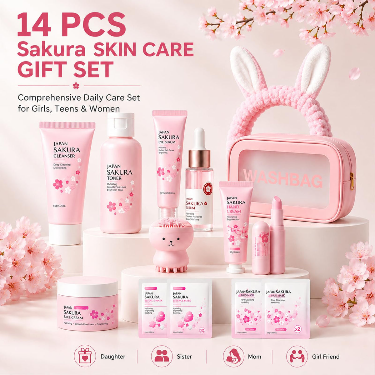 Sakura Skin Care Set for Kids Teen Girls 14 PCS Facial Skin - SHUNSHI Official Imagery - 8
