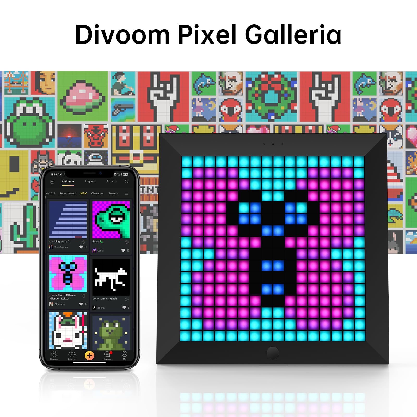 Divoom Pixoo - Pixel Art Digital Picture Frame with 16x16 LED Display APP Contro - Divoom Official Product View 3