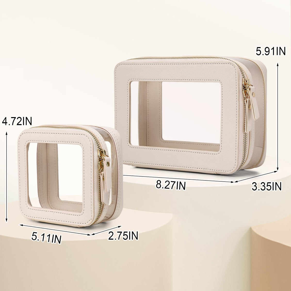 Pinkmik Clear Makeup Bag with Zipper Beige M MINI 1 - Pinkmik Official Imagery - 5