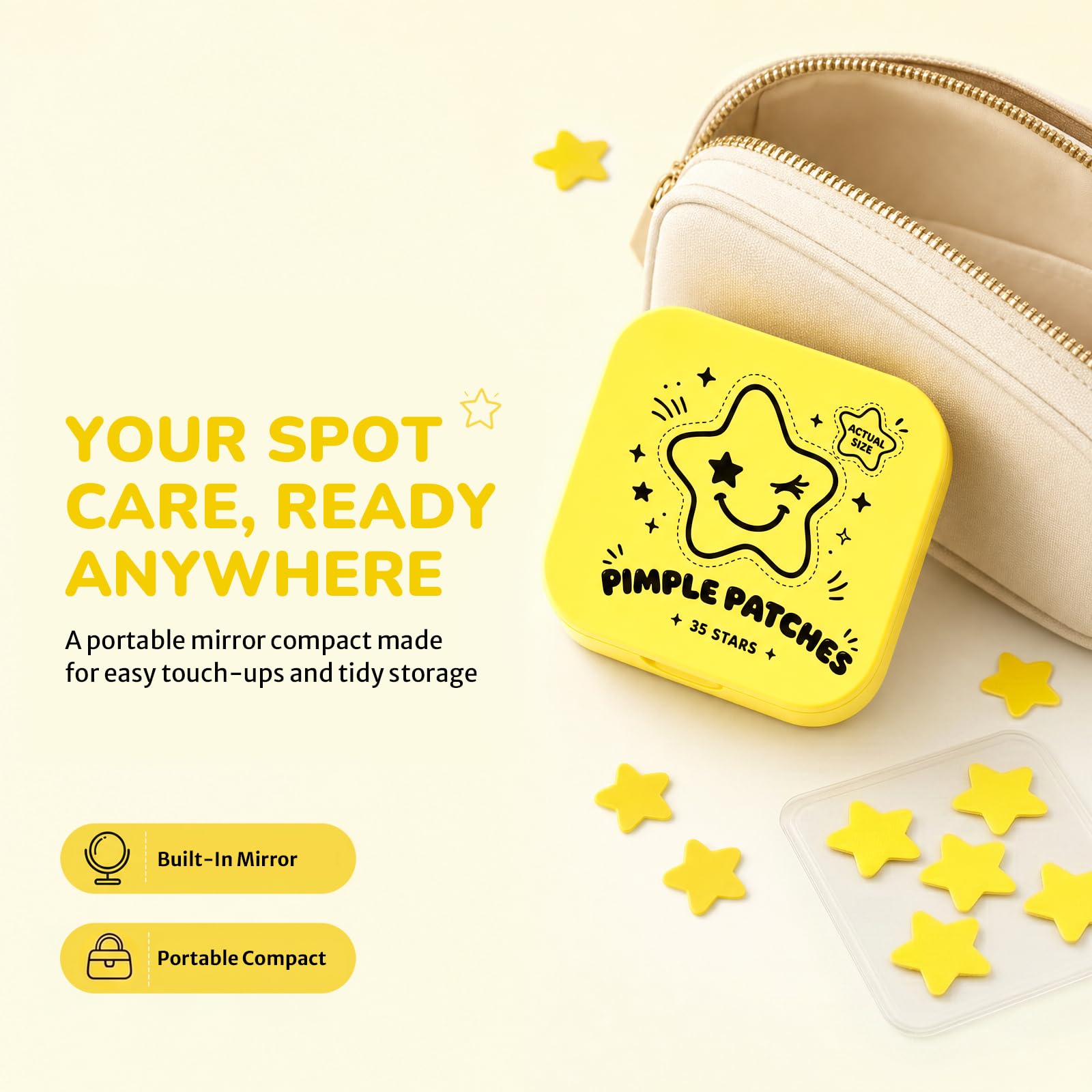 Star Pimple Patches with Yellow Mirror Compact, Hydrocolloid - Vosteovip