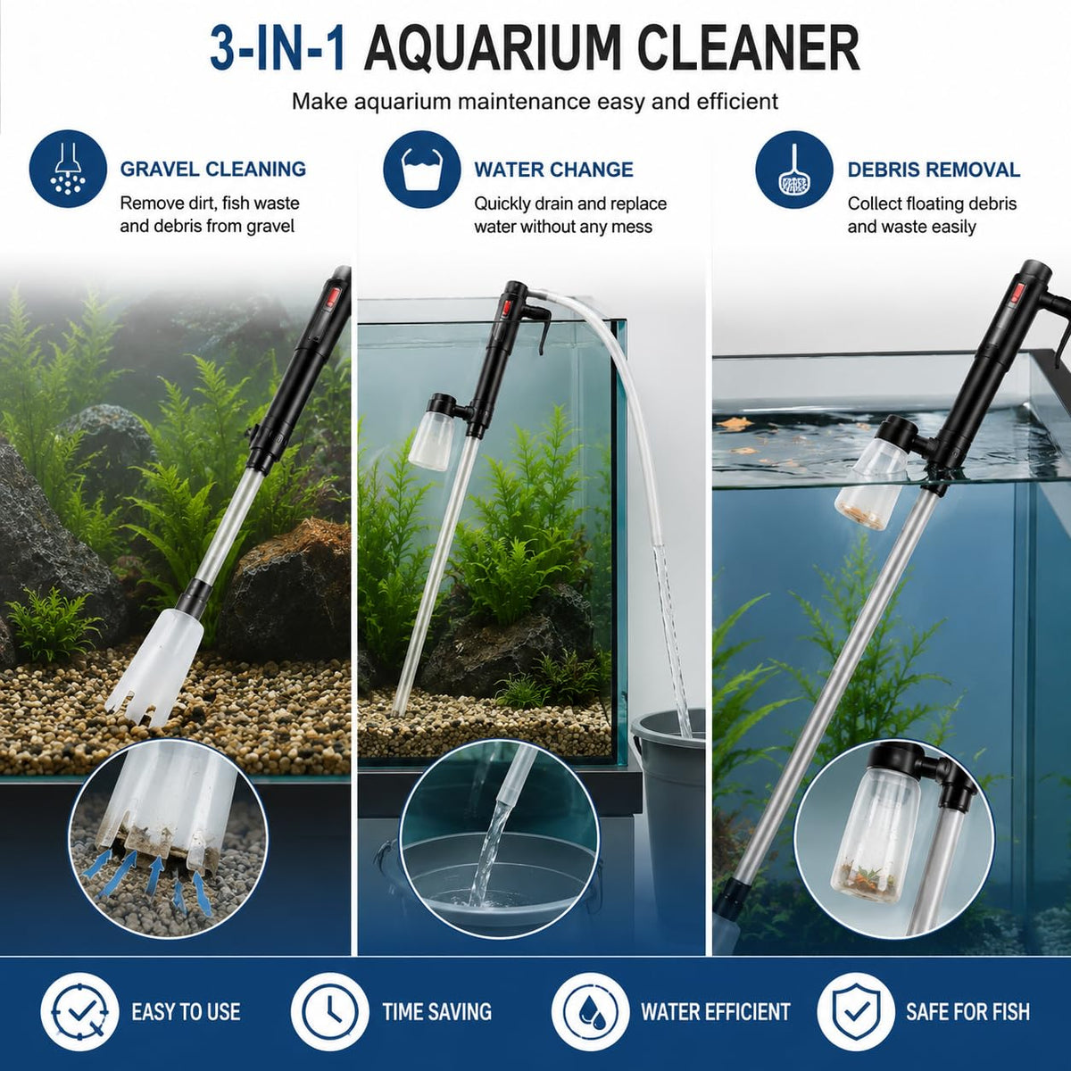 Electric Aquarium Gravel Cleaner Fish Tank Vacuum Cleaner - Premium Selection Official Imagery - 4