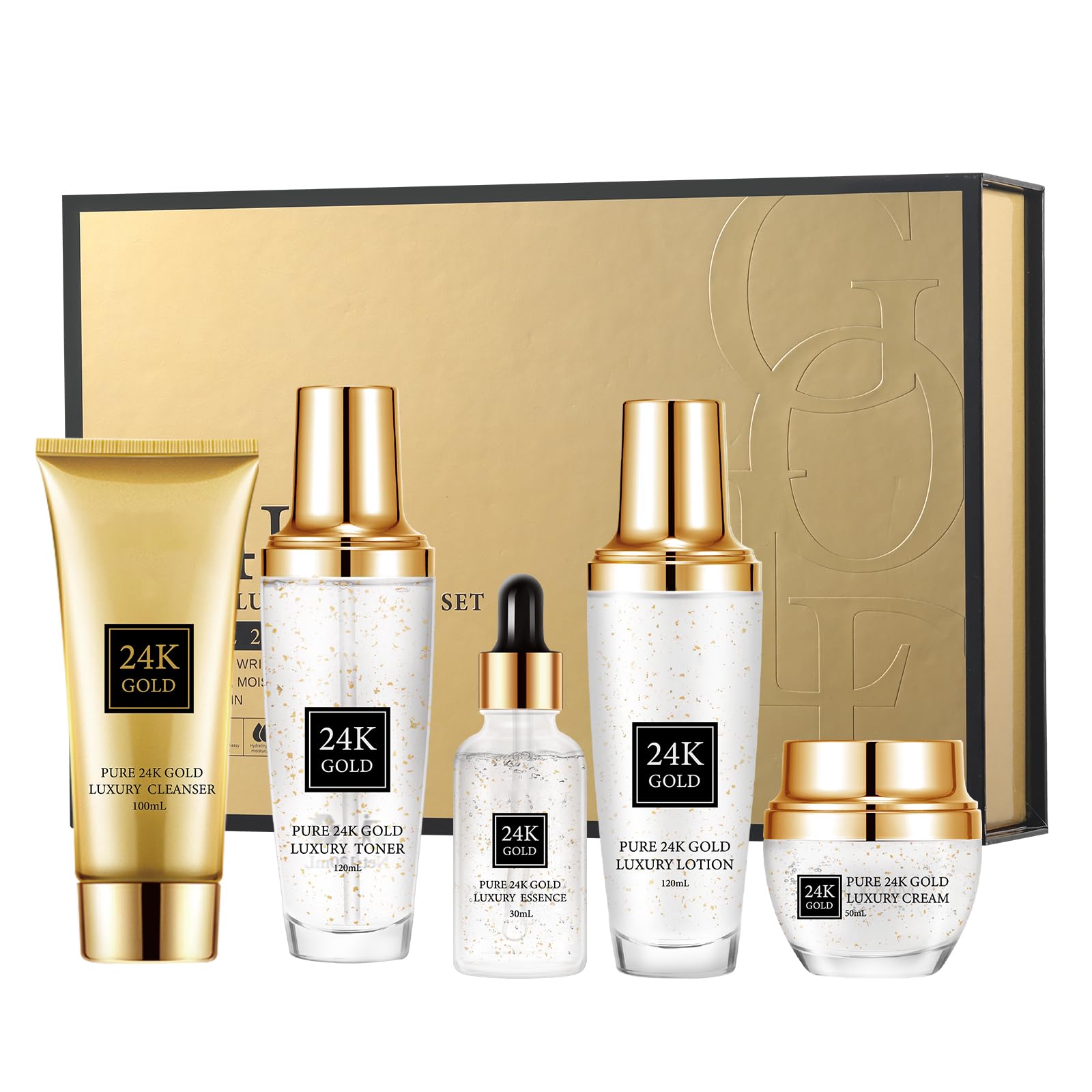 24K Gold Skincare Set,Moisturizing Face Skincare Kit 5PCS - OUPEICHARM