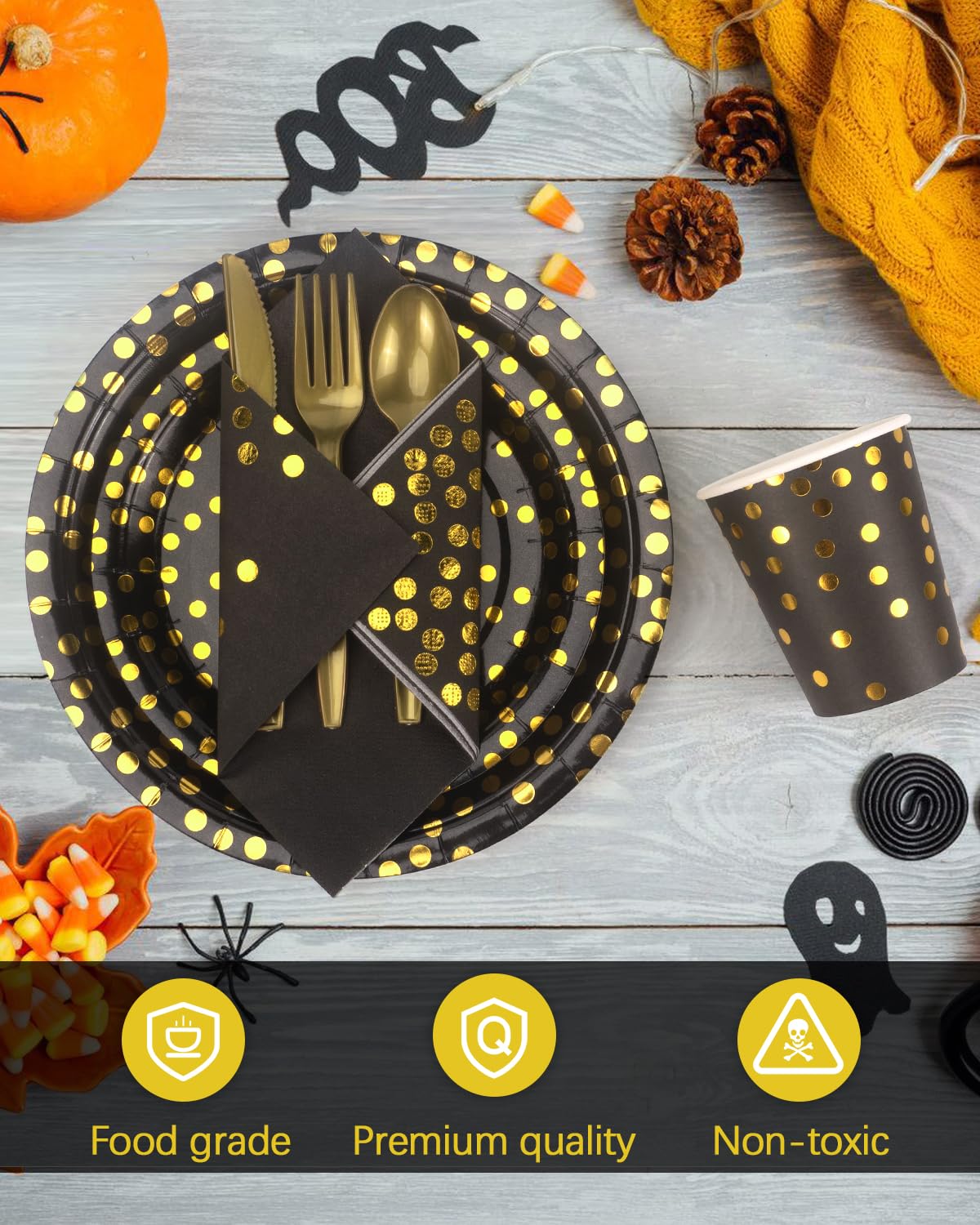 364pcs Black and Gold Party Supplies 52 Sets Disposable - Lzerking Official Imagery - 5