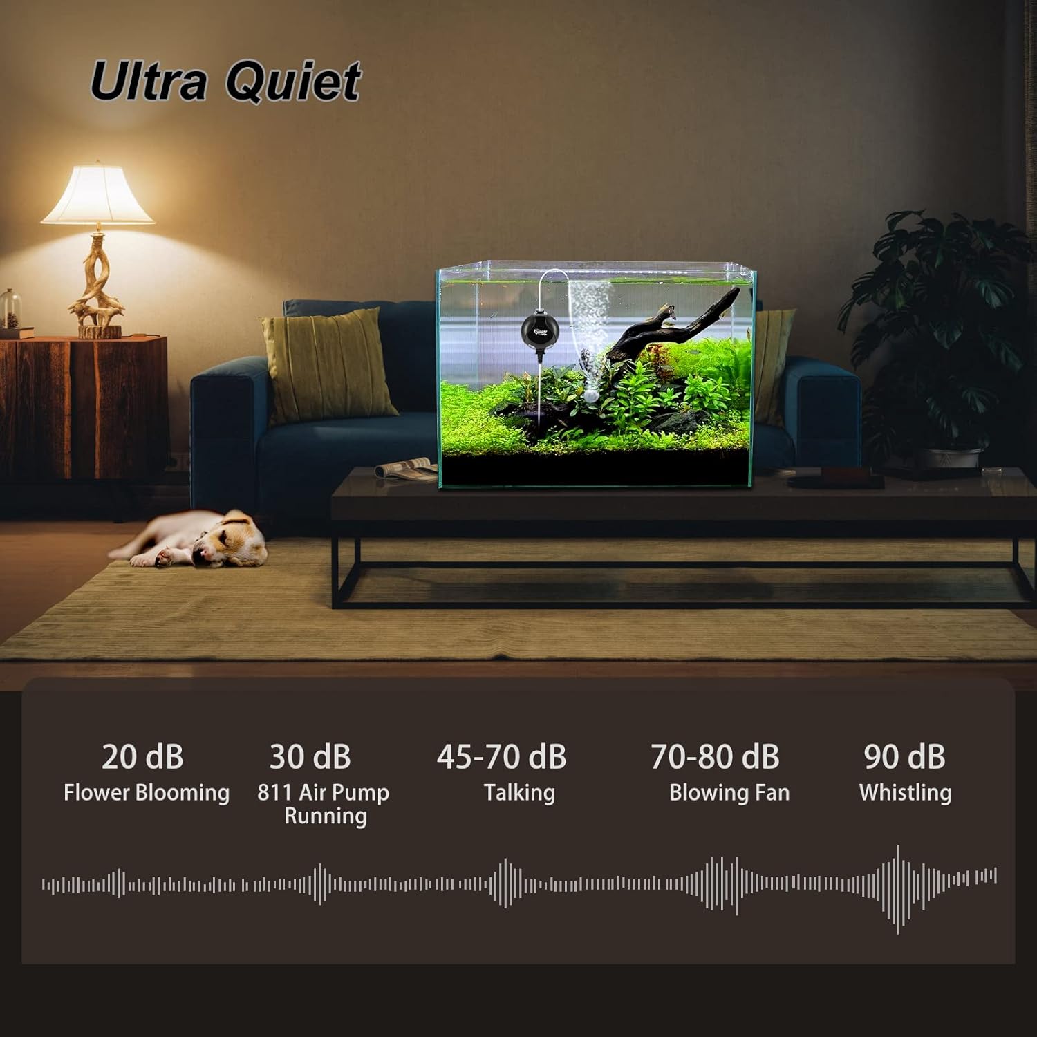 hygger quiet mini aquarium air pump in black with air stone and tubing, 1.5W oxygen pump for 1-15 gallon fish tanks