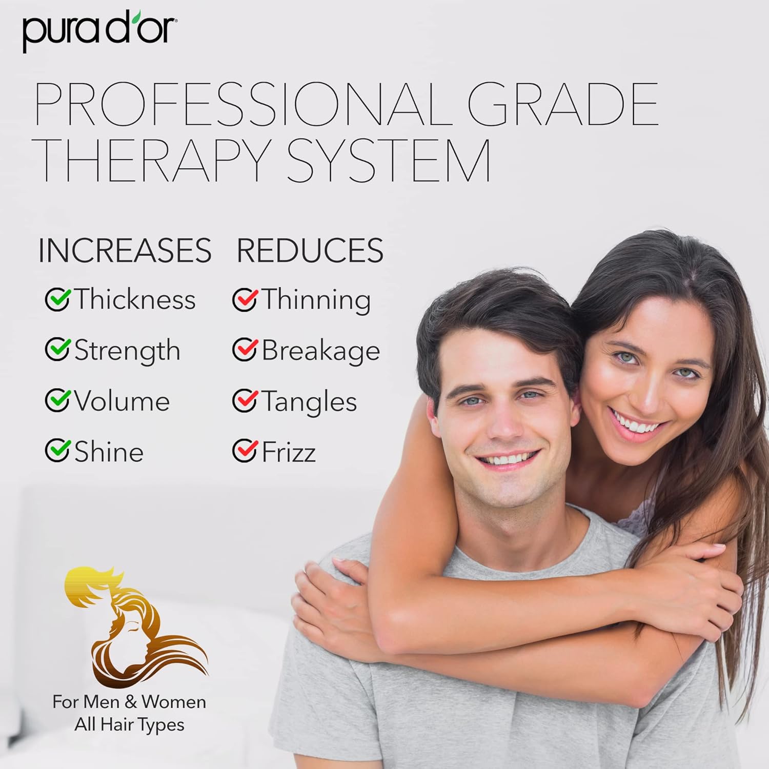 PURA D'OR Biotin Shampoo and Conditioner set with natural ingredients for healthy, strong hair and scalp care.