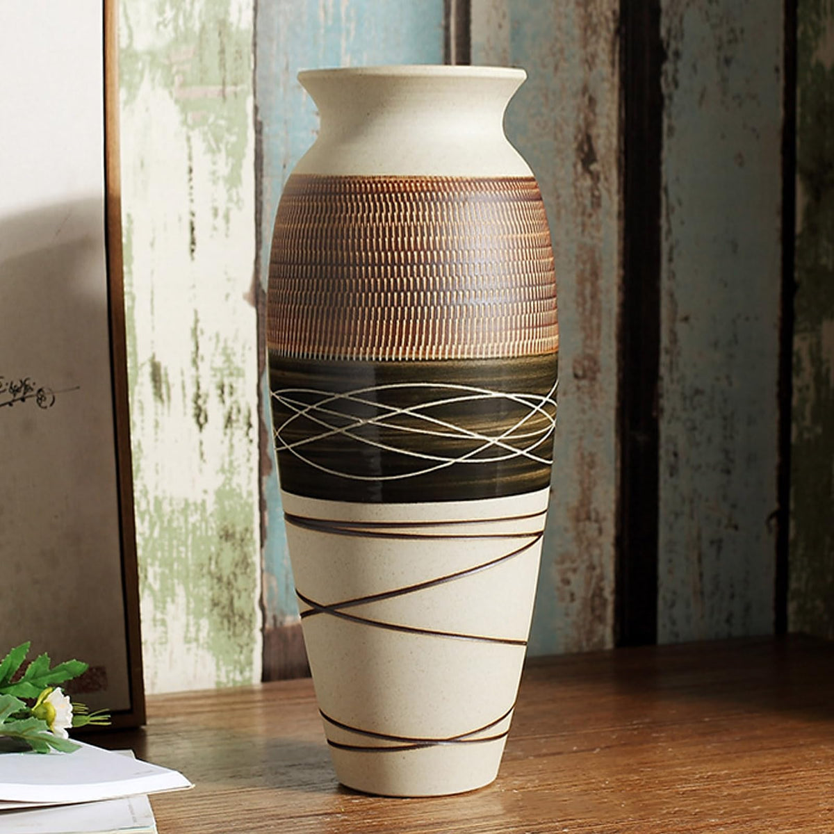 12 6 Tall Vintage Ceramic Rustic Farmhouse Vase - HUBUISH Official Imagery - 1