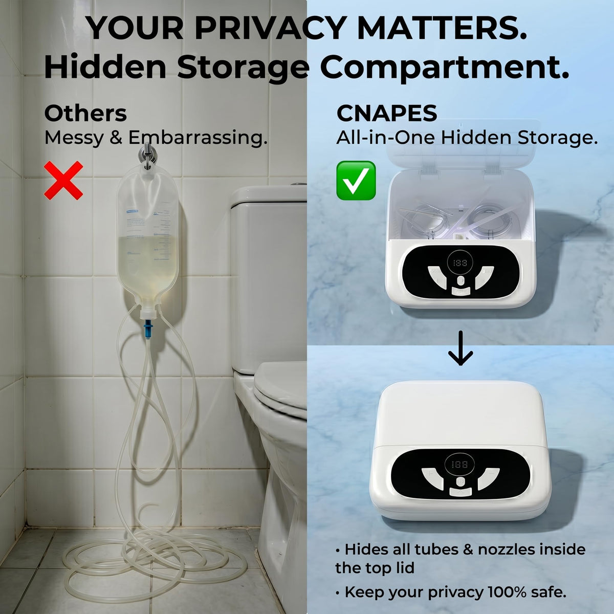 Electric Enema Kit UVc Clean 100 Level Adjustable Dual - CNAPES Official Imagery - 6