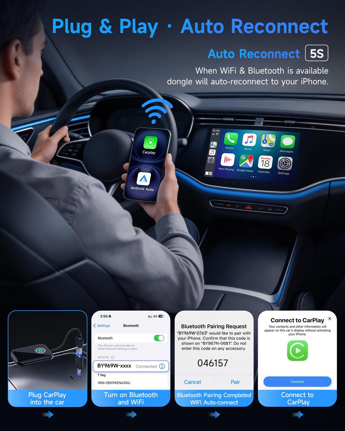 Smarter CarPlay Pro 2 in 1 Wireless CarPlay Android Auto - AweEos Official Imagery - 7