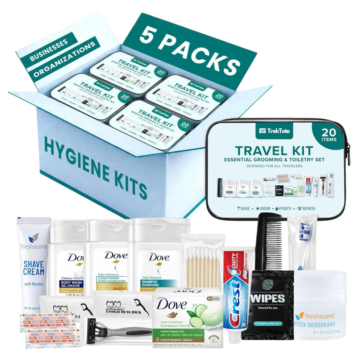 Bulk Hygiene Kits Unisex Premium Name Brand for Care - TREKTOTE Official Imagery - 2
