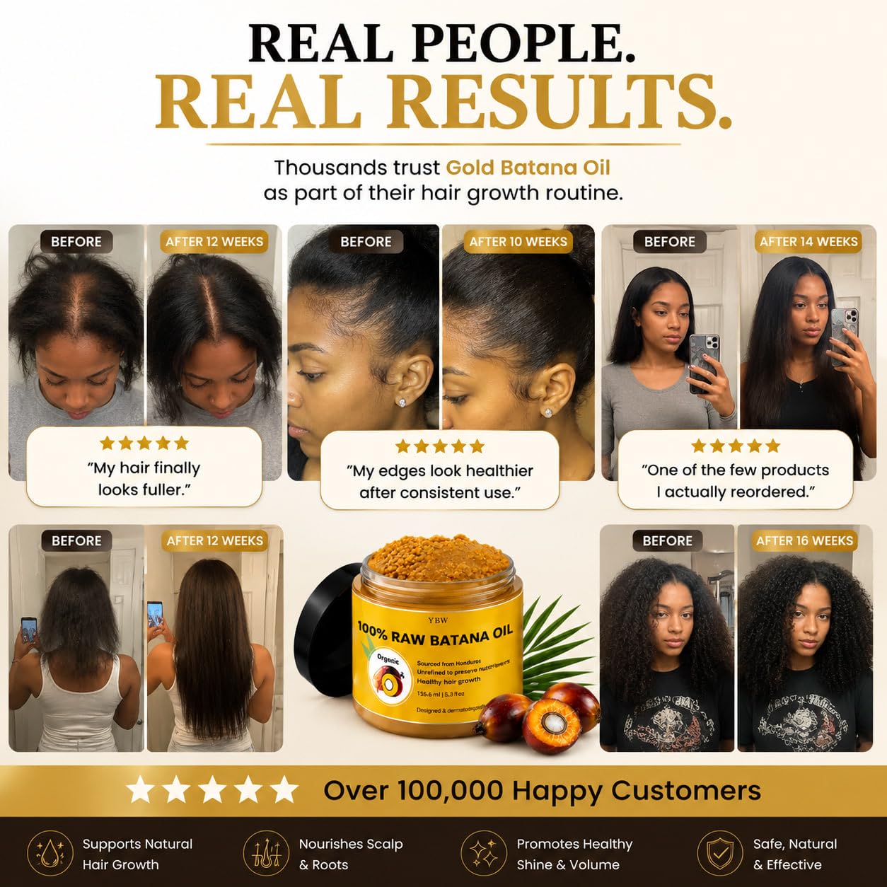 YBW Raw Batana Oil for Hair, Pure Honduran Batana Hair Oil for Dry & Damaged - YBW Official Product View 5