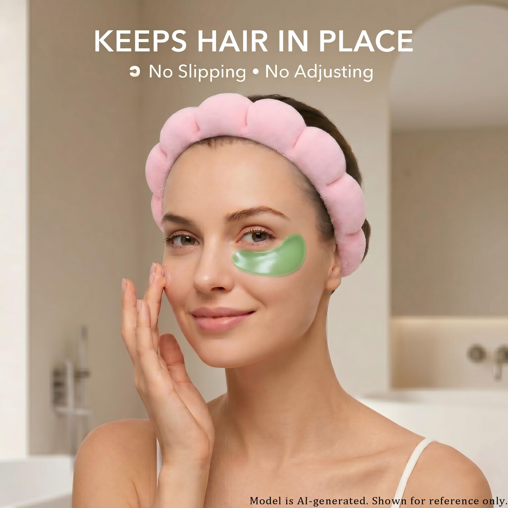 ATROCH Makeup Headband for Washing Face Wristband Set, Pink - View 4