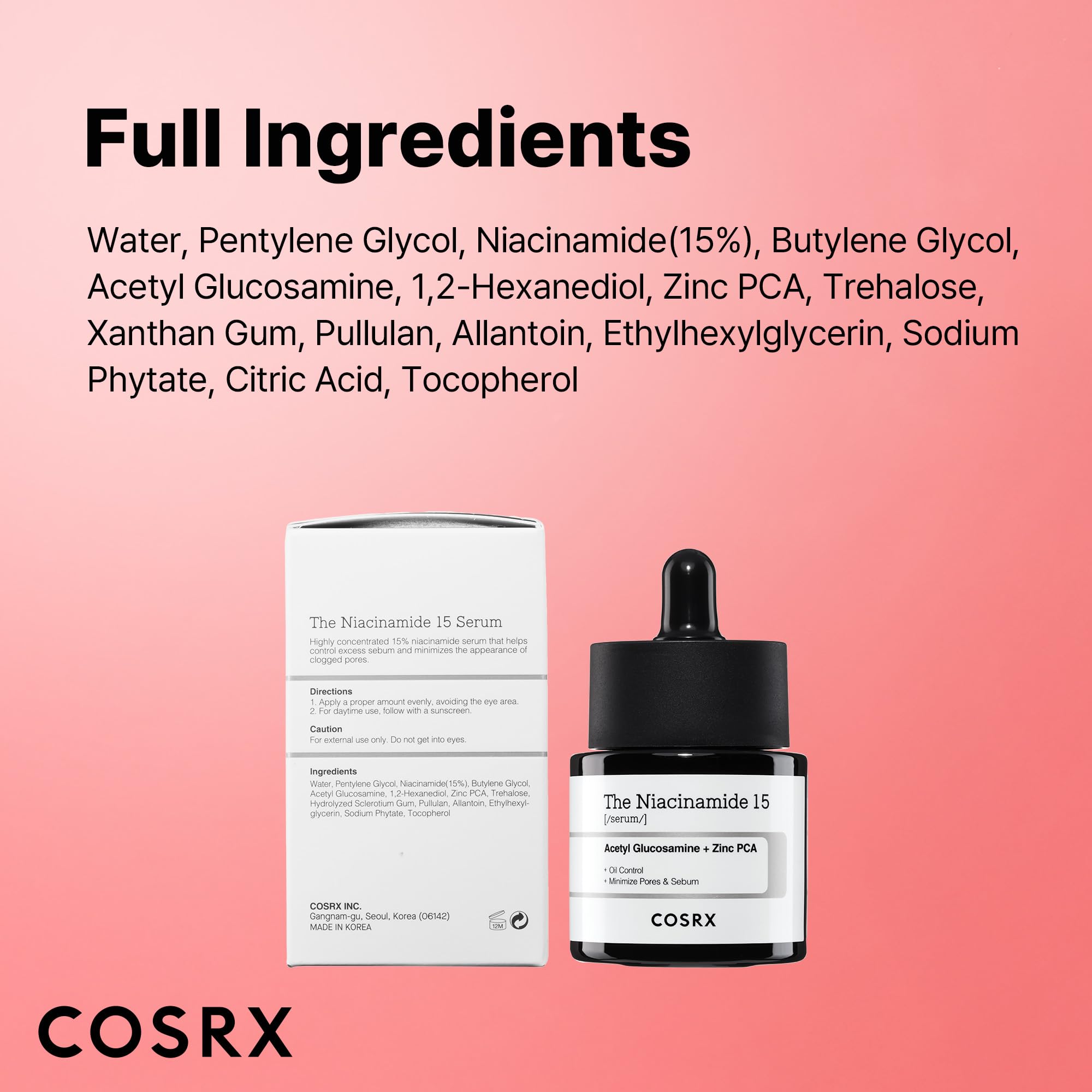 COSRX 15% Niacinamide Face Serum, 0.67 fl oz, Pore Minimizer - COSRX