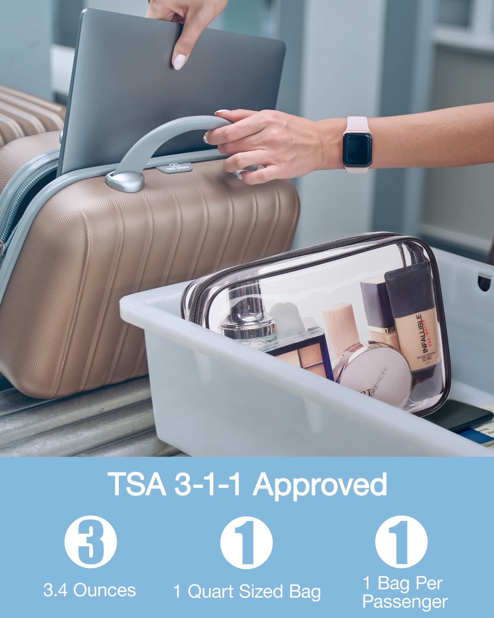 BAGSMART Clear Toiletry Bag 2-Pack TSA Approved Water-Repellent, Black - BAGSMART Official Product View 3