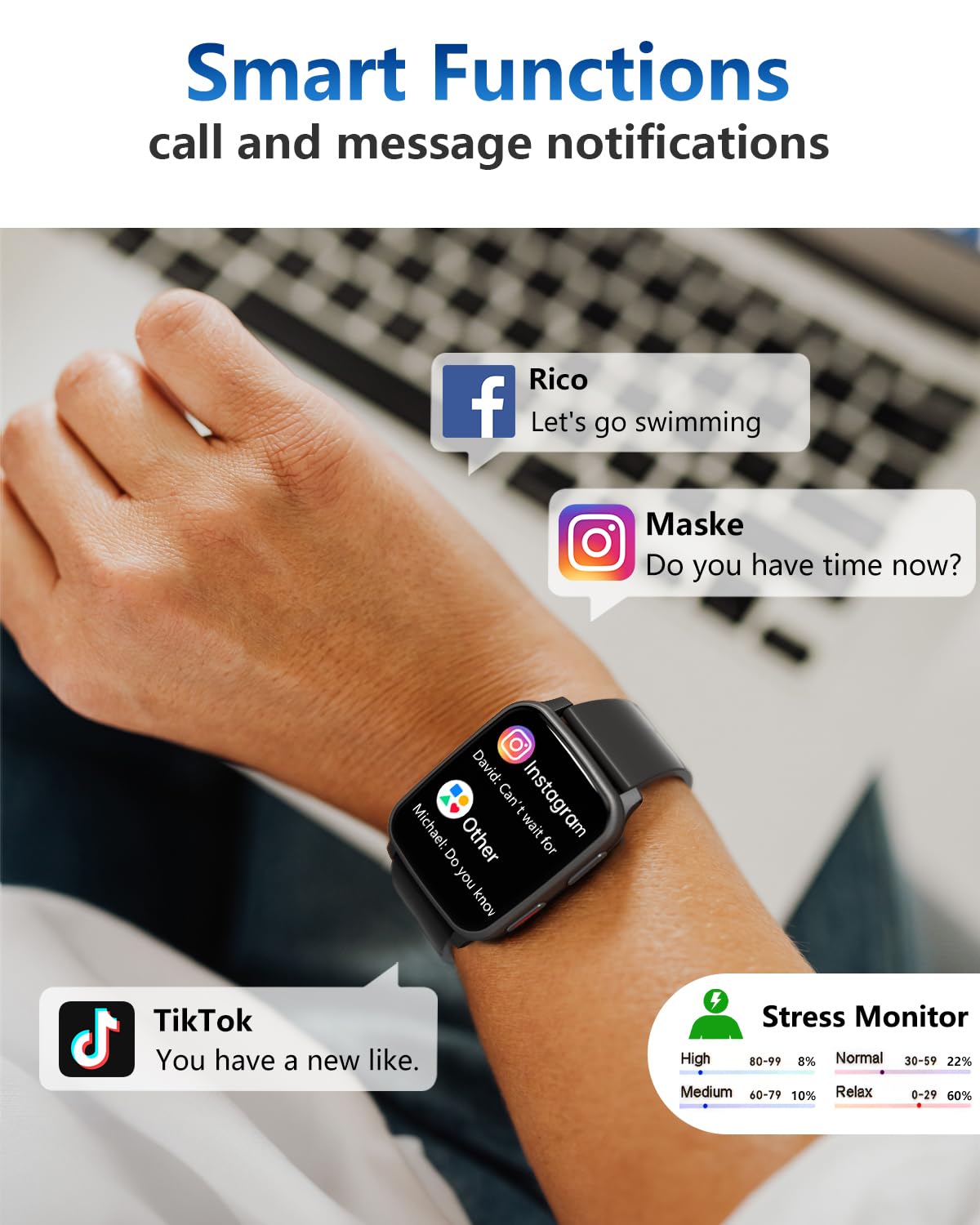 MorePro Fitness Tracker with 24/7 Heart Rate & Blood Pressure Monitor, - View 6
