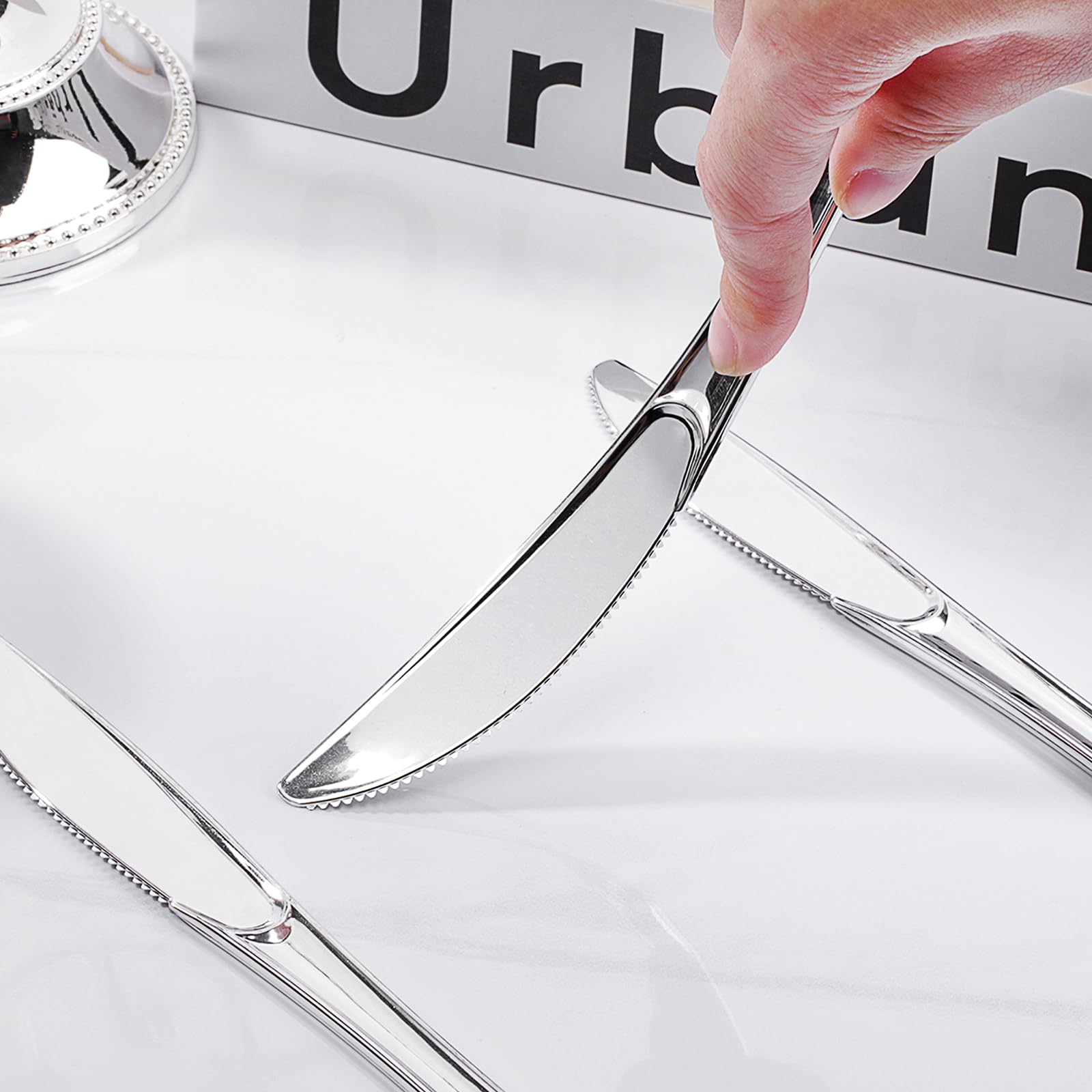 BESTVIP 100 Count Silver Disposable Plastic Knives, Look Like Rea - BESTVIP Official Product View 7