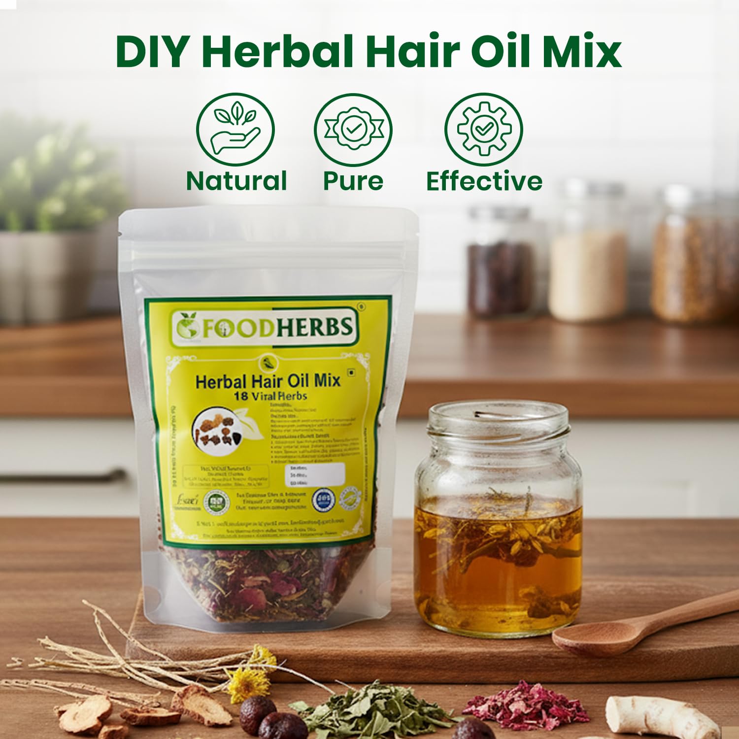 Foodherbs Premium Herbal Hair Oil Mix with 18 Ayurvedic Herbs for Natural - Foodherbs Official Product View 3