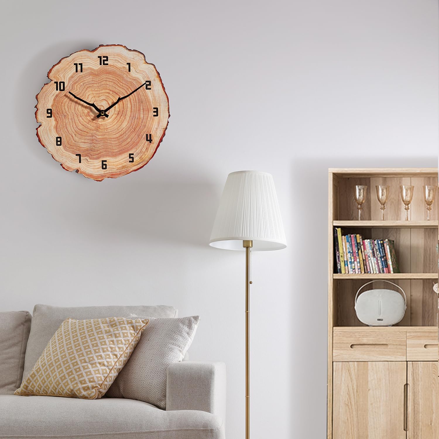 Rustic 12-inch wooden wall clock by YRUDMBIN, silent battery-operated home decor for bathroom and living space.