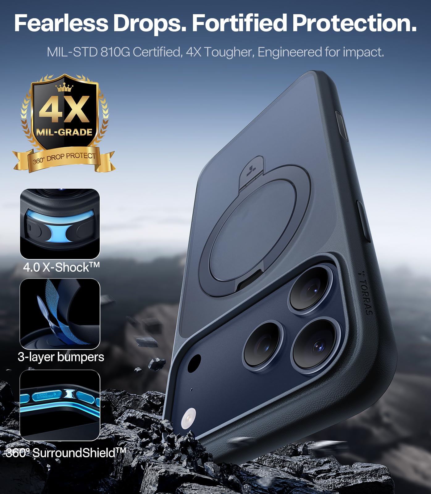 TORRAS for iPhone 17 Pro Case Magnetic Stand 4X Military - Premium Selection Official Imagery - 5